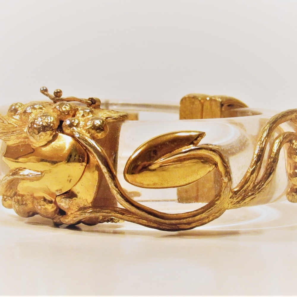 Vintage Signed Early Inna Cytrine Lucite Gold Bracelet